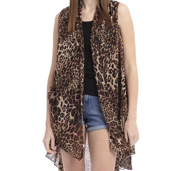 Women’s Leopard Print Cover Up , vest Over Your Outfit  Sheer Swimsuit Cover - Picture 4 of 4